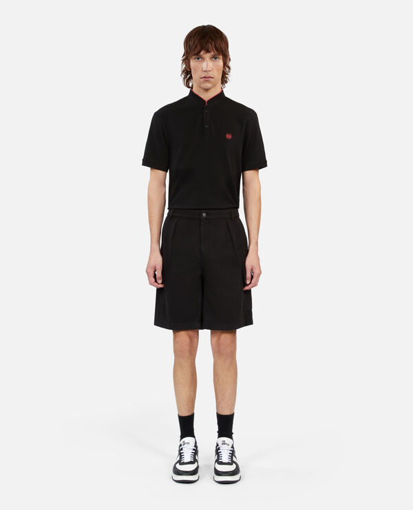 black cotton and linen cargo shorts