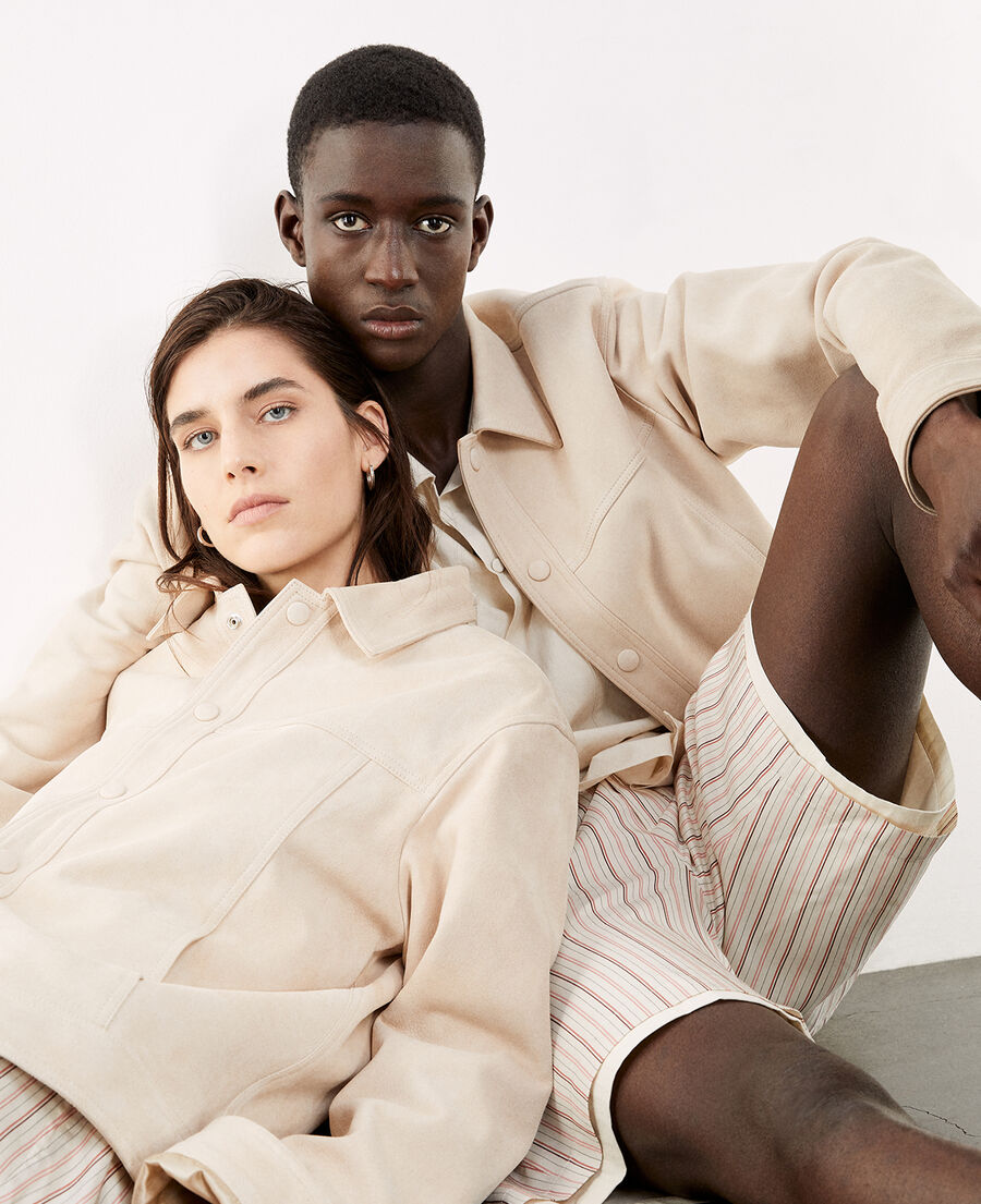 suede-like beige leather shirt w/buttons