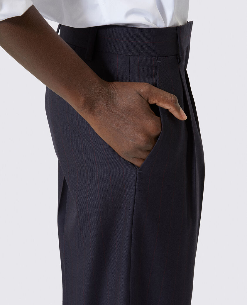 The Kooples WOMEN NAVY-RED wide-leg wool suit pants in navy stripes