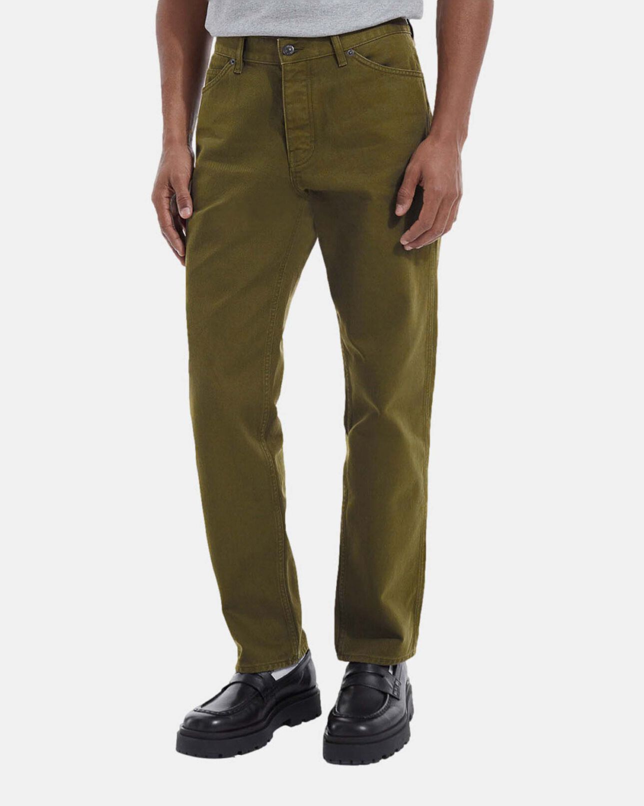 The Kooples MEN KAKI khaki straight-cut jeans w/ five pockets