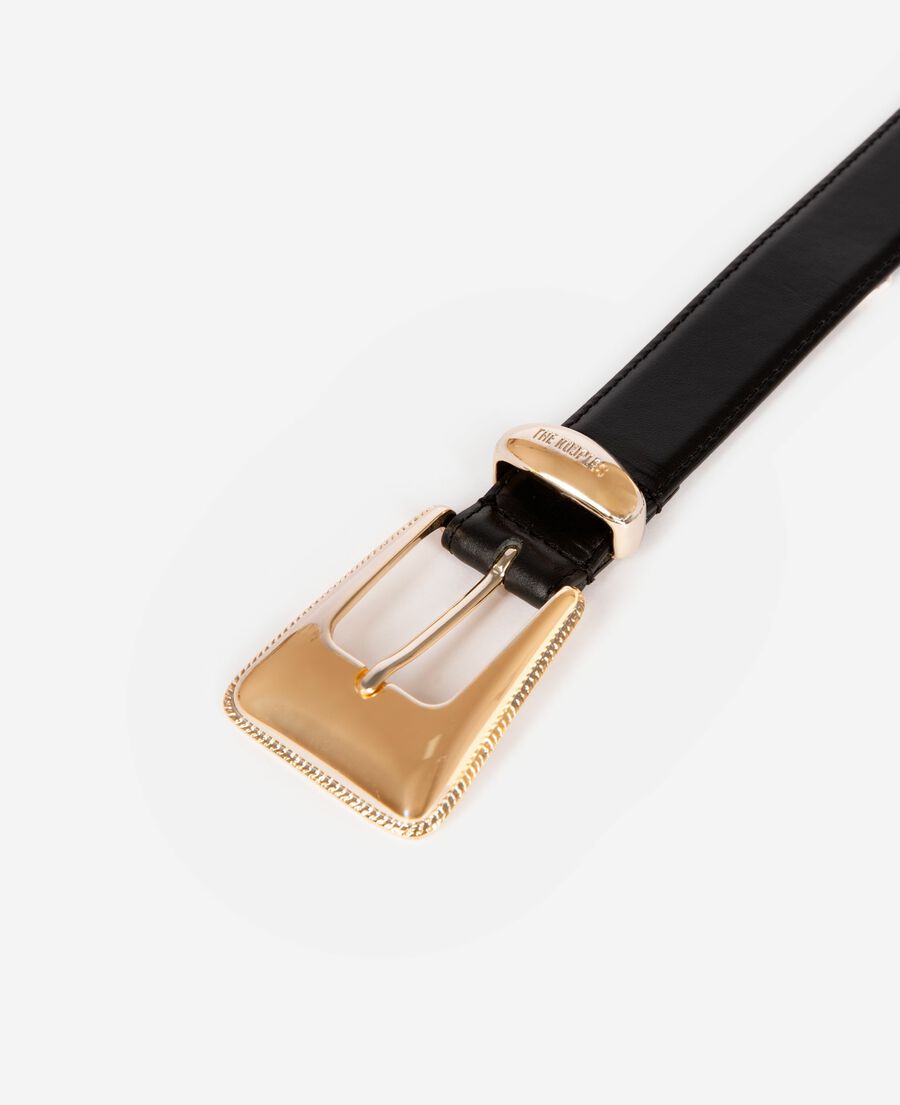 The Kooples FEMME BLACK ceinture boucle western dor&eacute;e en cuir noire