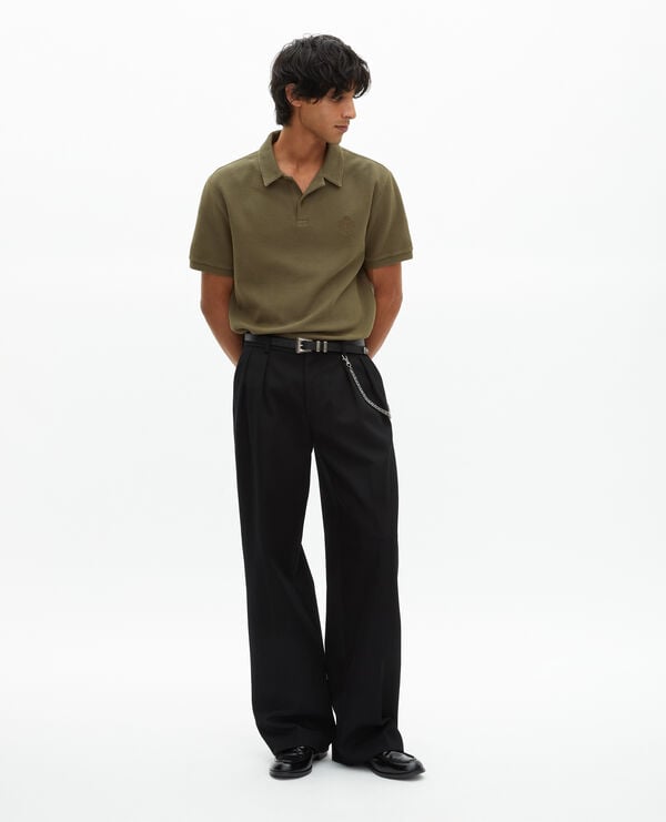 The Kooples MEN KAKI khaki honeycomb polo shirt with crest