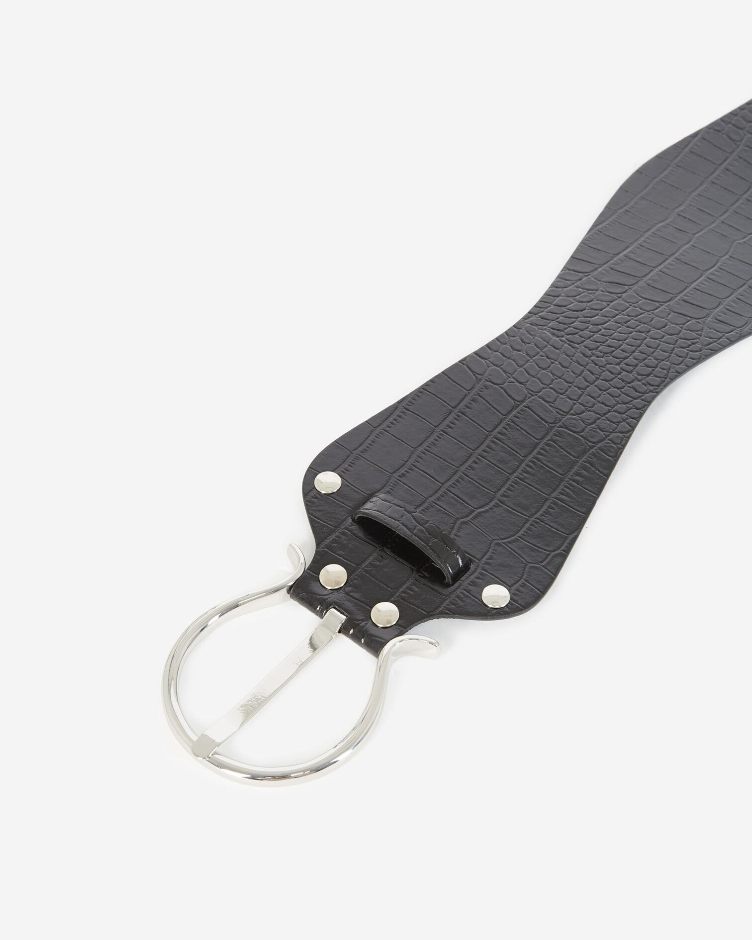 Black large leather belt with silver buckle, BLACK, hi-res image number null