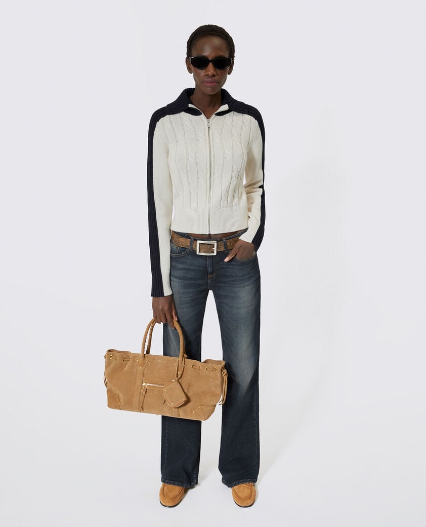 The Kooples WOMEN ECRU NAVY ecru cotton cardigan