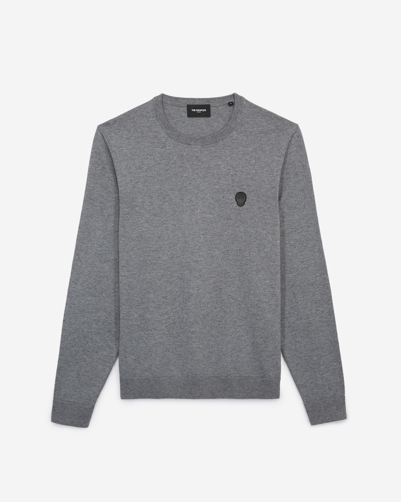 The Kooples HOMME LIGHT GREY CHINE pull gris clair laine mélangée brodé