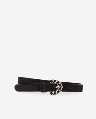 The Kooples WOMEN BLACK black leather belt with rhinestone buckle