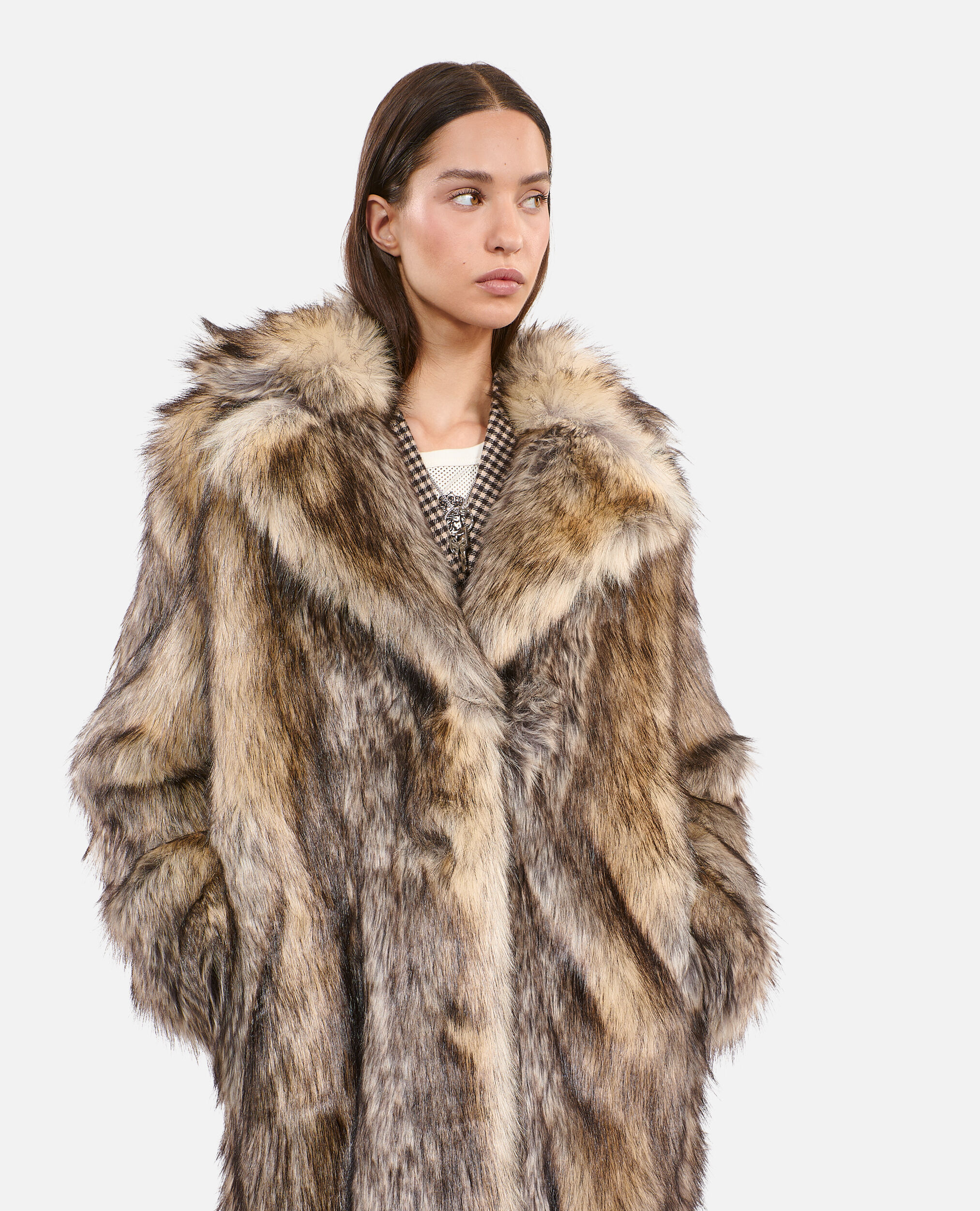 Long beige fur coat shop
