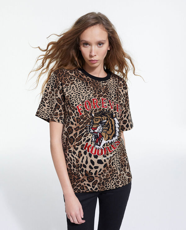 baumwoll-t-shirt mit leopardenmuster