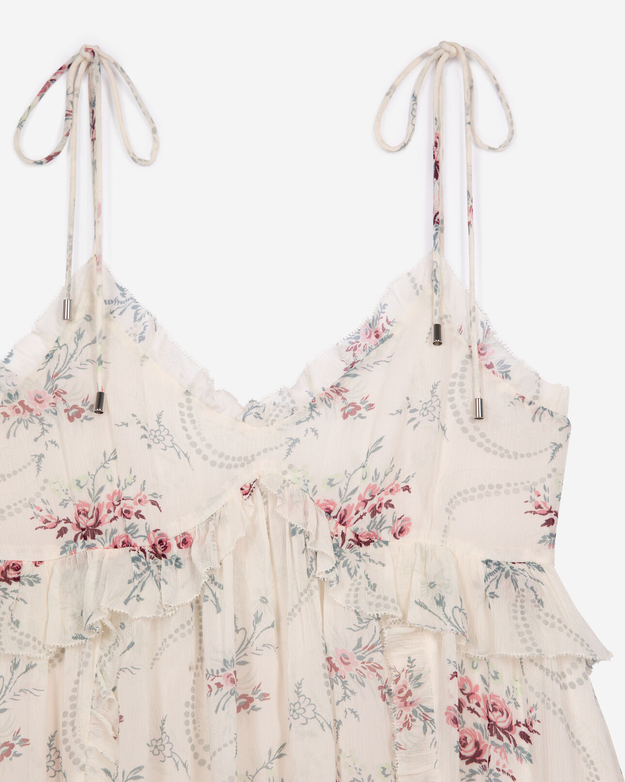 The Kooples DAMEN OFF WHITE / PINK kurzes weißes trägerloses kleid mit blumenmuster