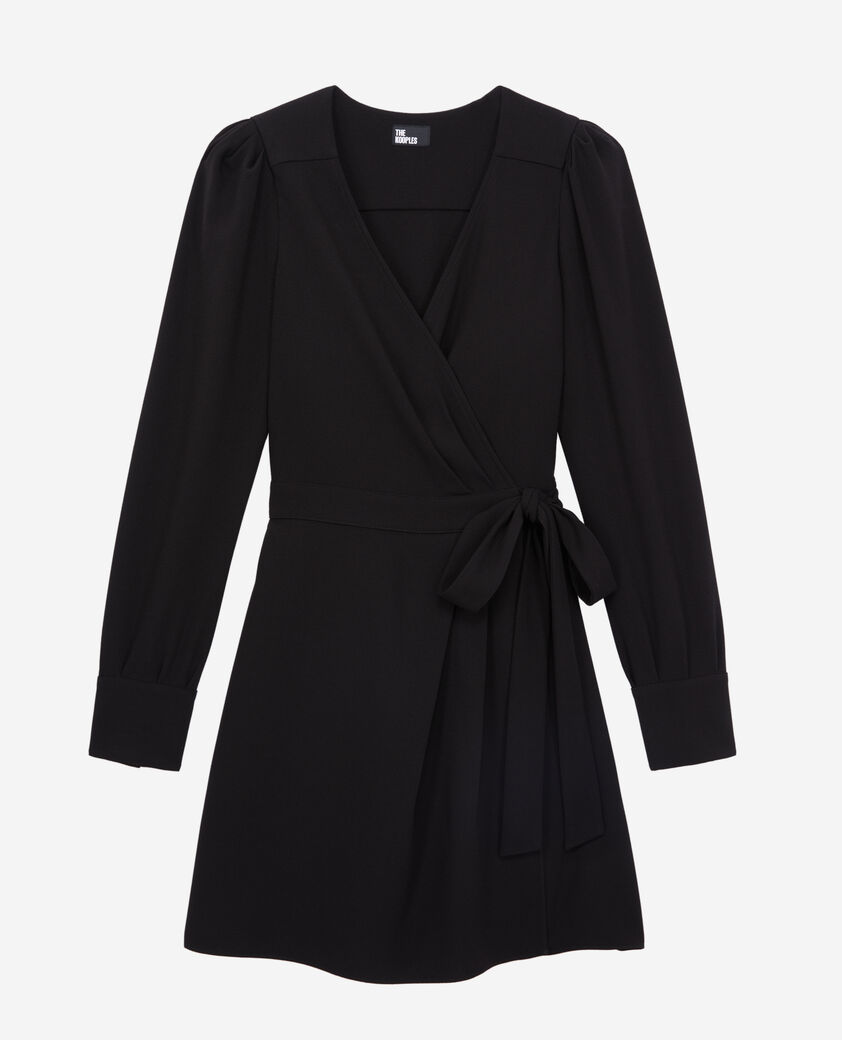 The Kooples FEMME BLACK robe portefeuille courte noire en crêpe