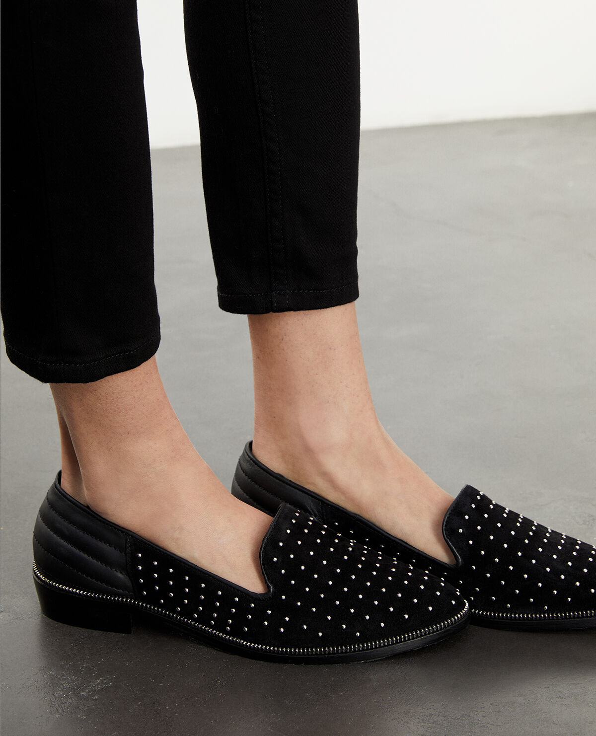 Black leather moccasins with silver studs The Kooples