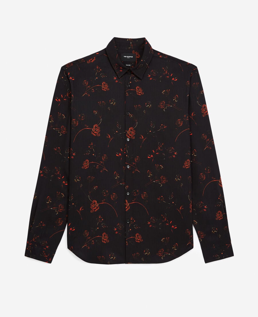 The Kooples H BLACK - RED flowing printed shirt black floral print