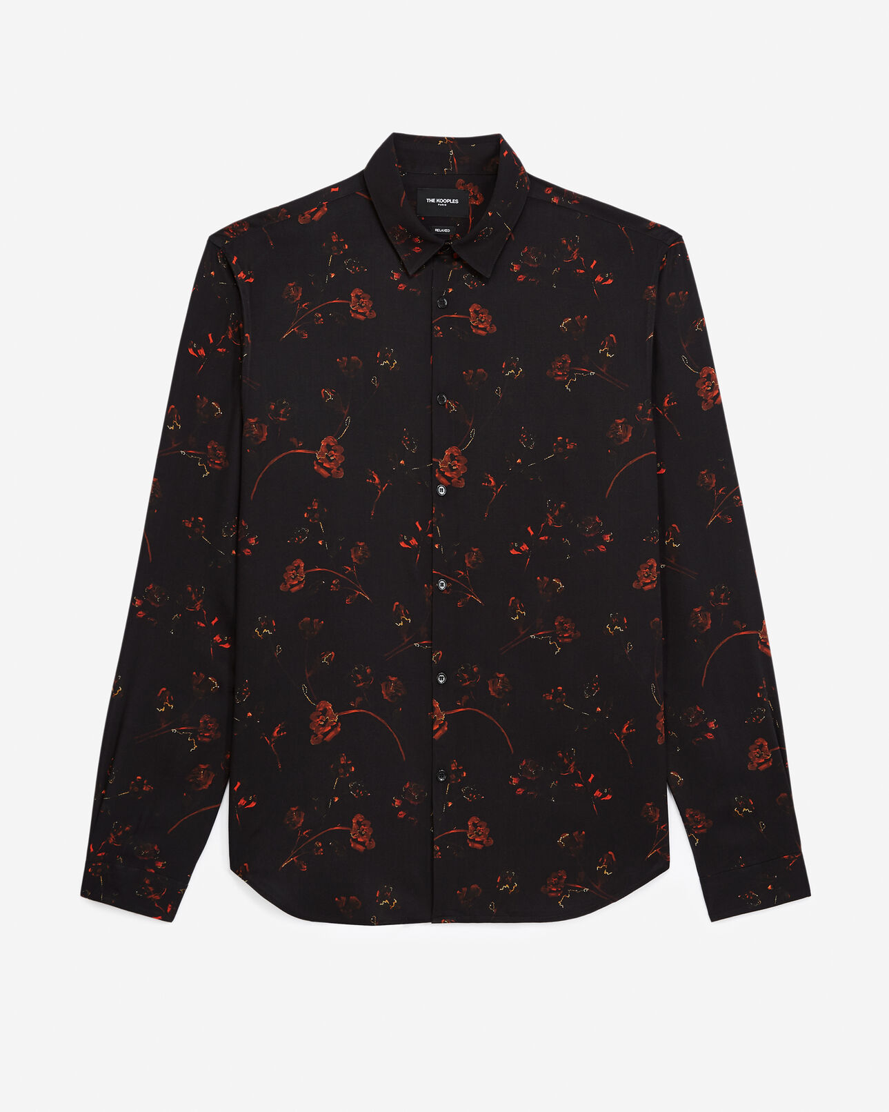 The Kooples MEN BLACK - RED flowing printed shirt black floral print