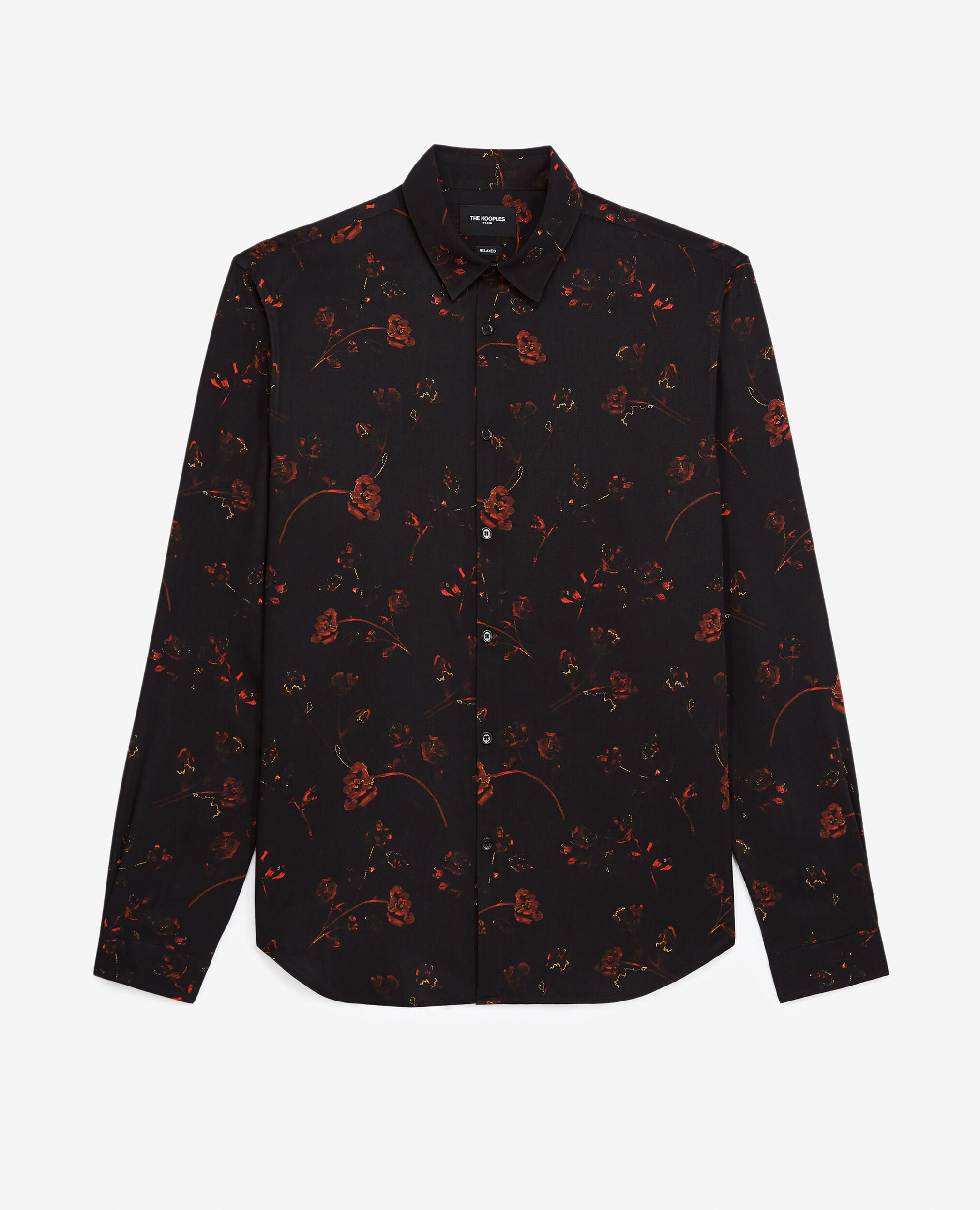 Flowing printed shirt black floral print, BLACK - RED, hi-res image number null