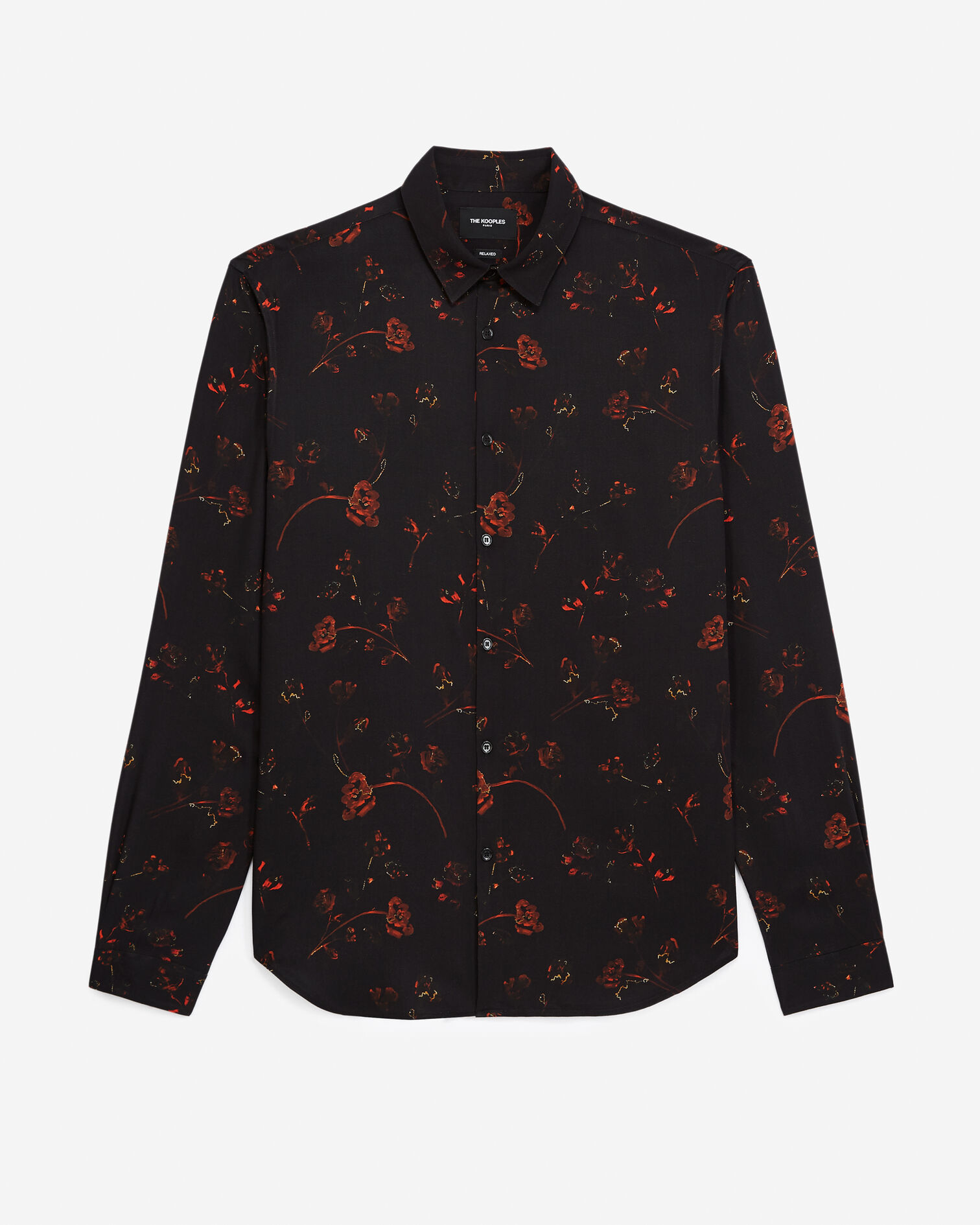 Flowing printed shirt black floral print, BLACK - RED, hi-res image number null