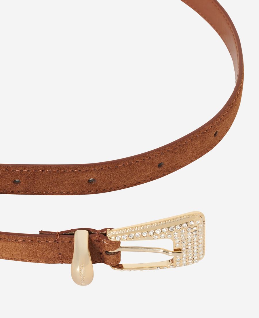 The Kooples DAMEN COGNAC western-schnalleng&uuml;rtel mit goldenen strasssteinen aus camelfarbenem wildleder