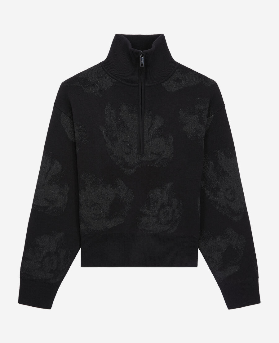 black wool-blend sweater with lurex patterns