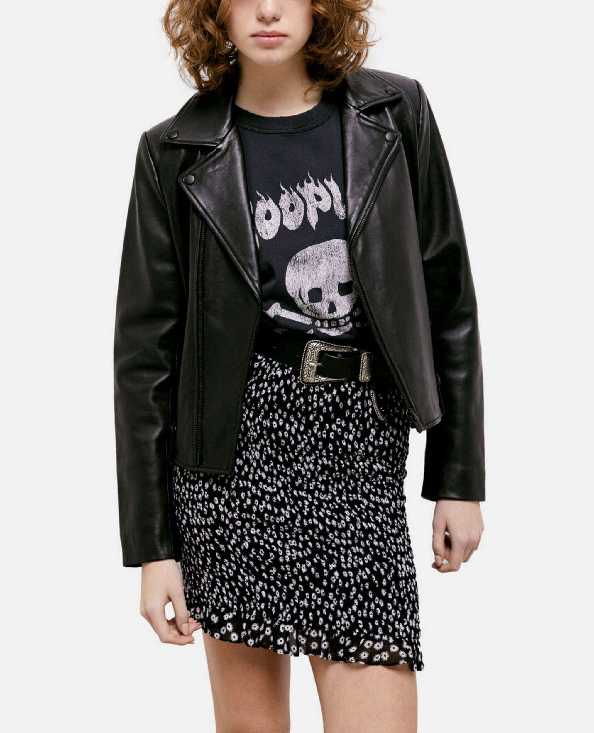Short printed skirt, BLACK WHITE, hi-res image number null