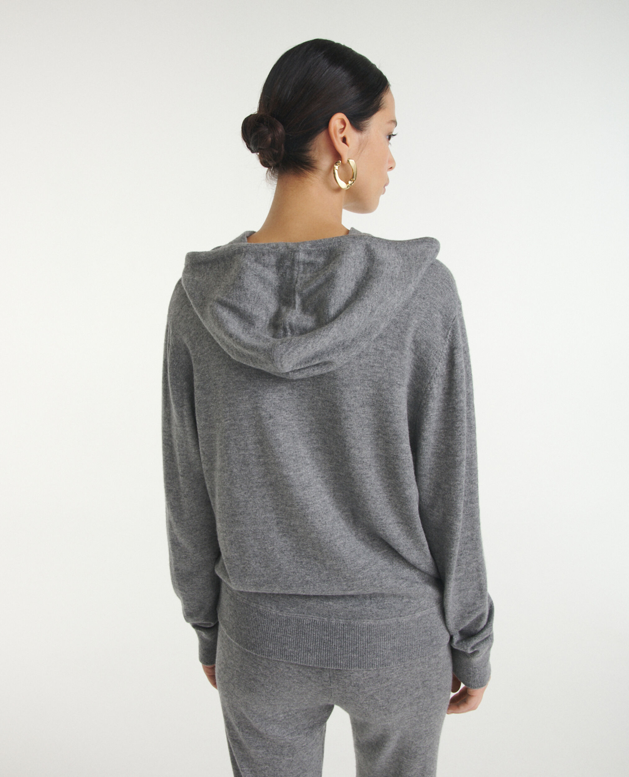 Gray knit hoodie, GREY MELANGE, hi-res image number null