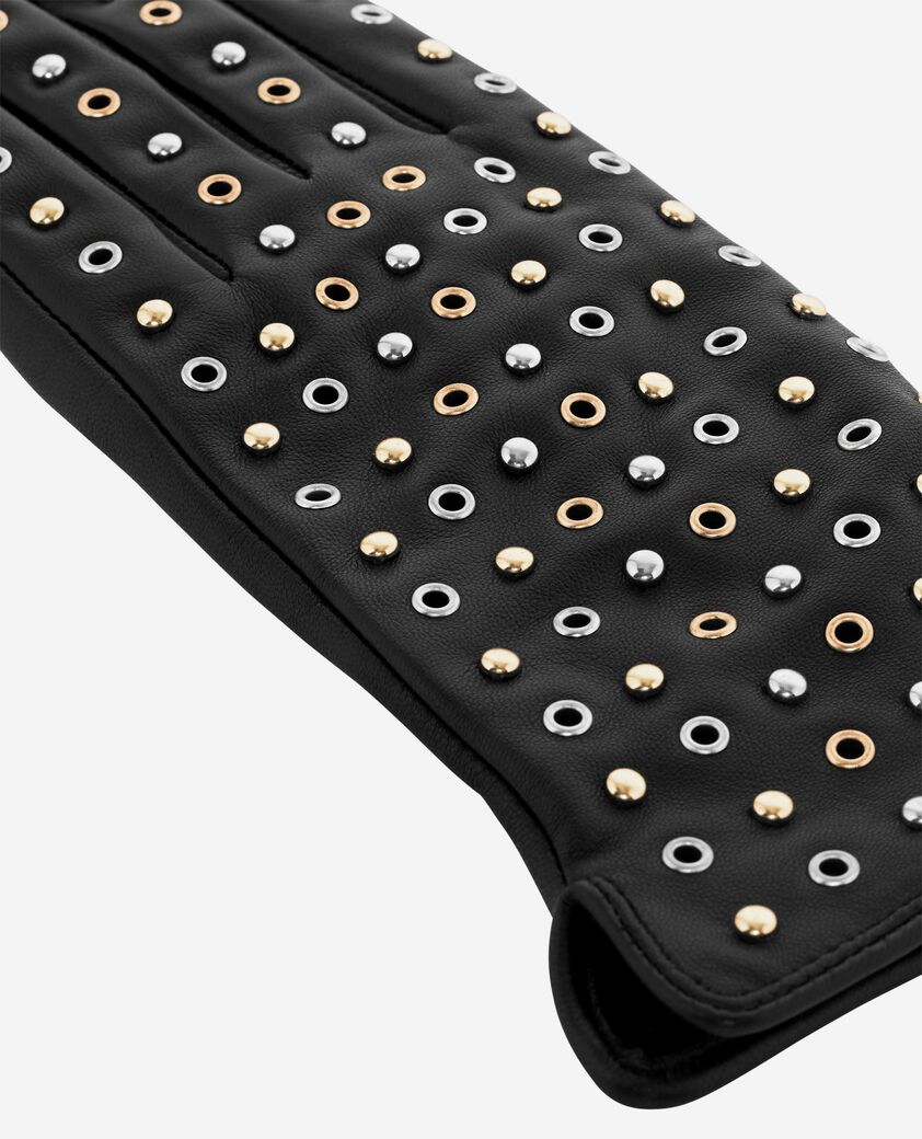 The Kooples DAMEN BLACK lederhandschuhe mit schwarzen nieten und &ouml;sen