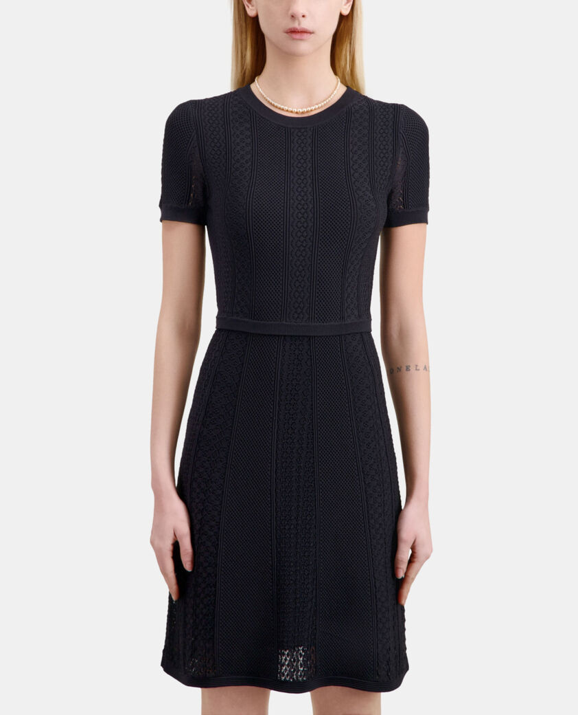 The Kooples WOMEN BLACK short black openwork knit dress