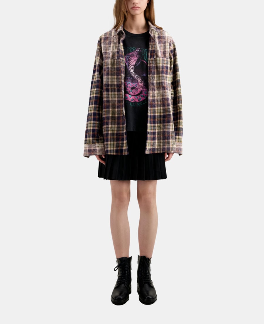 The Kooples F BLACK / PINK women's black t-shirt with cobra serigraphy