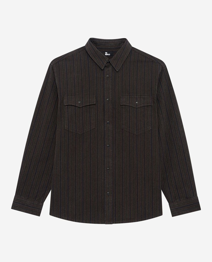 The Kooples MEN WASHED GREY brown and blue molten stripe overshirt