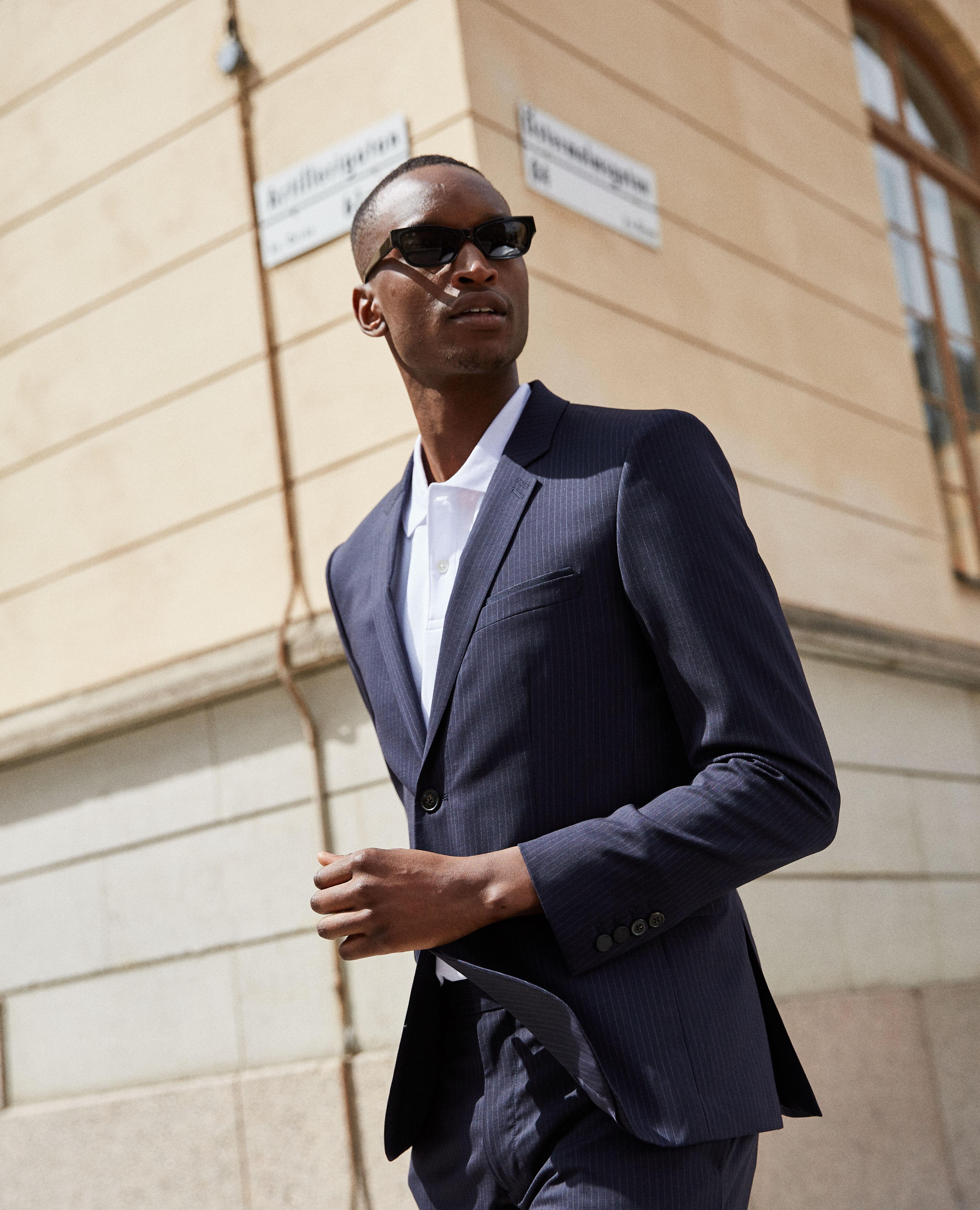 Blue wool formal jacket with stripes The Kooples US