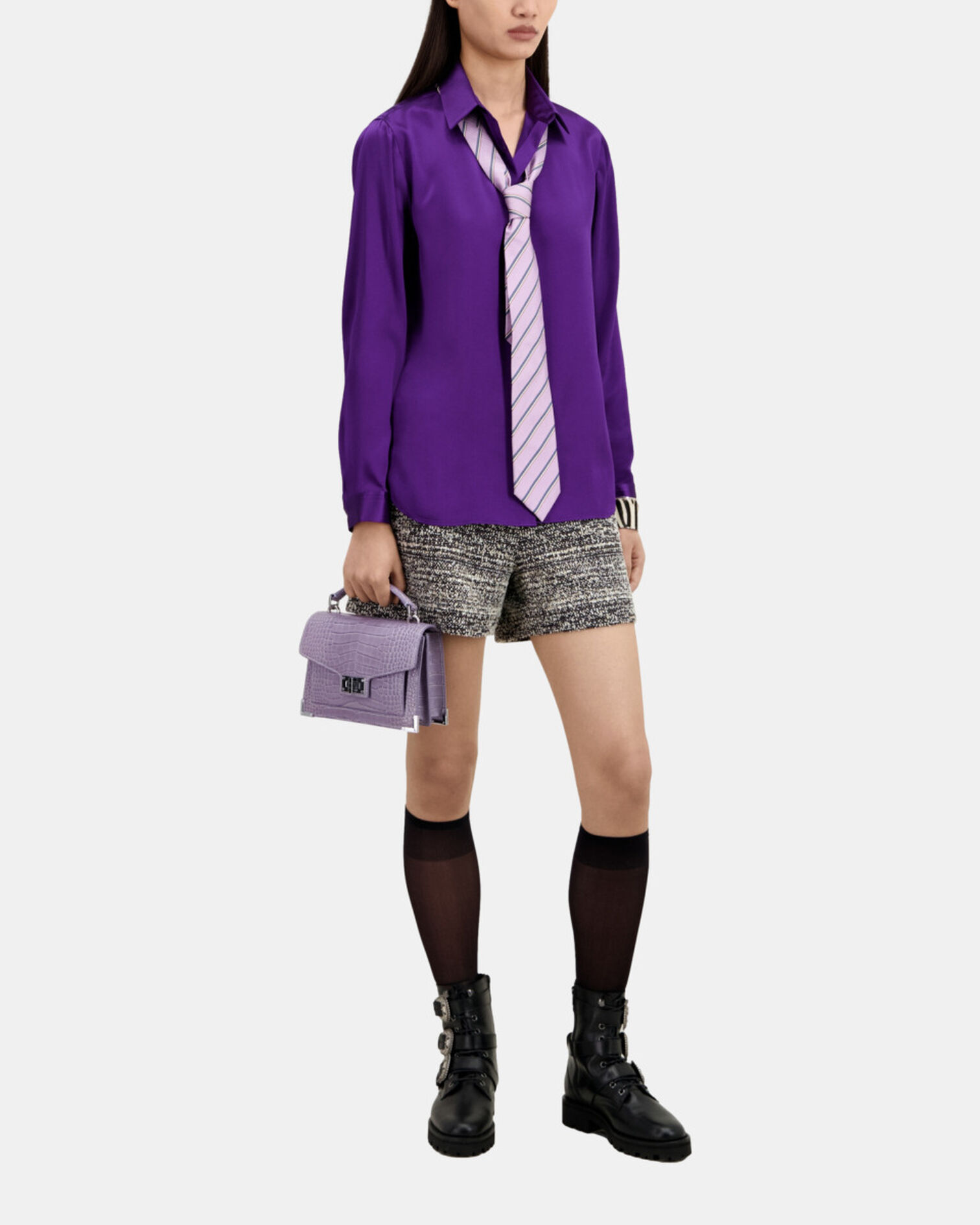 Mauve satin silk shirt, PURPLE, hi-res image number null