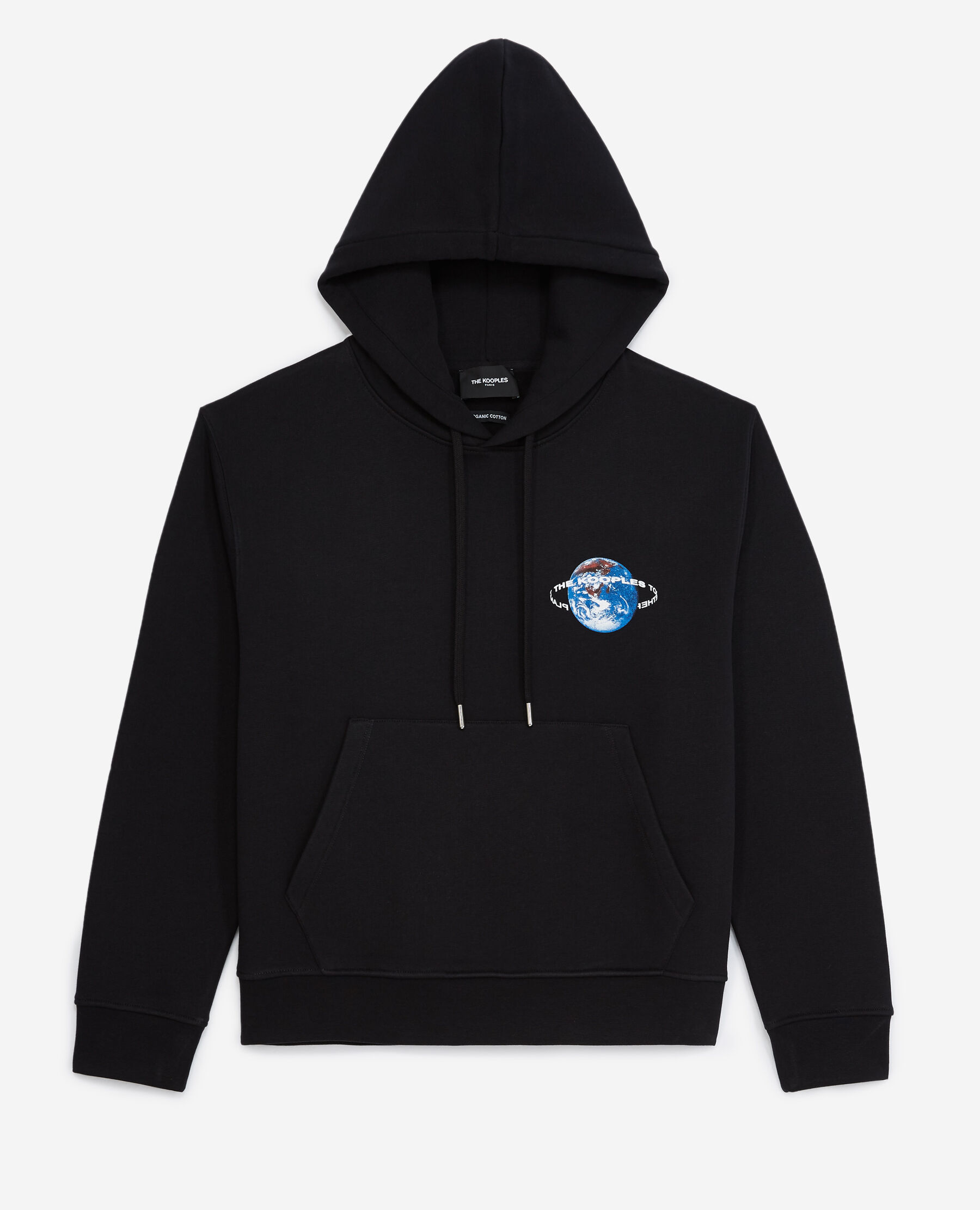 Black hooded sweatshirt with planet logo The Kooples US