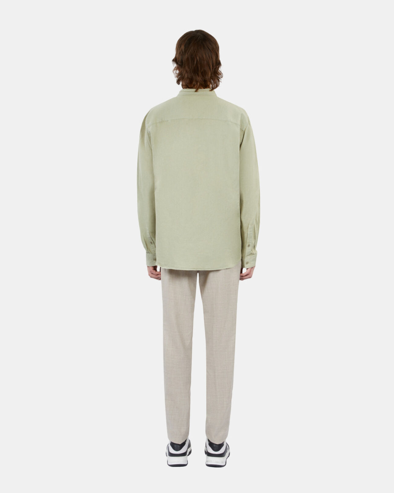 The Kooples MEN KAKI GREY light green cotton and linen shirt