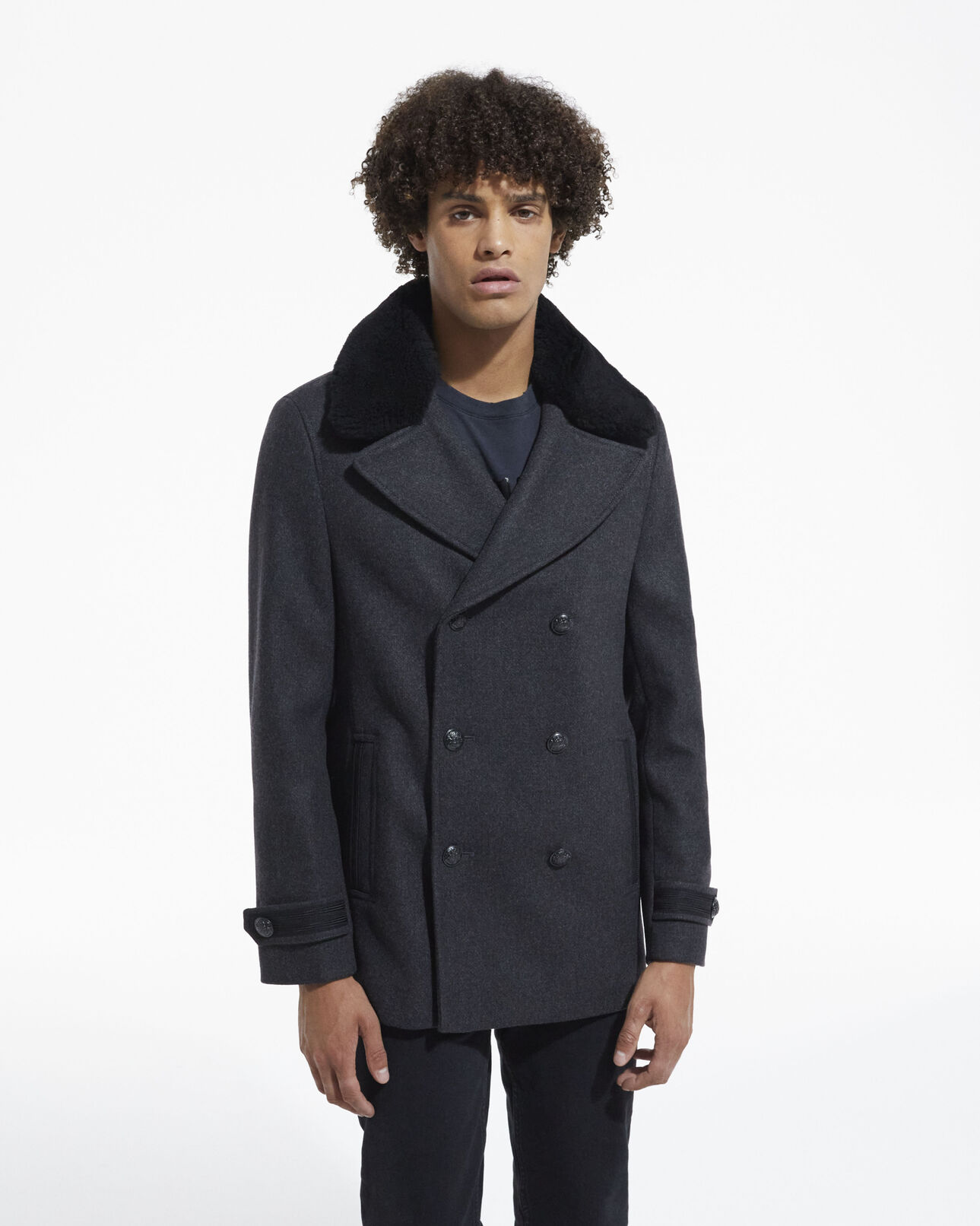 The Kooples HERREN DARK GREY grauer wollmantel