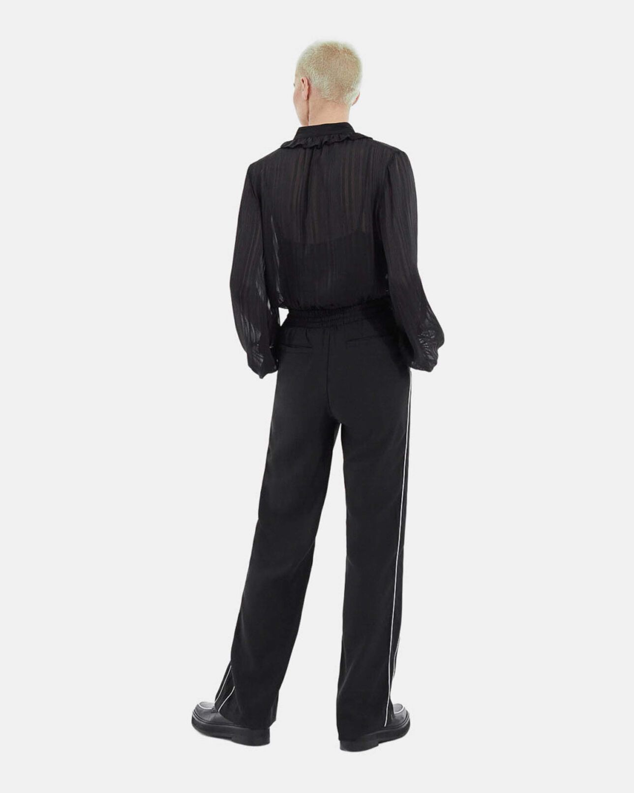 The Kooples FEMME BLACK top fluide noir à col noué effet rayé