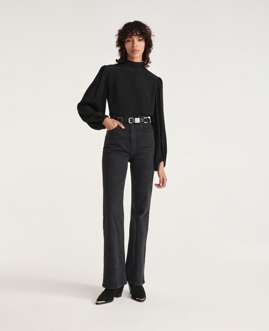 flowing black top with high neck