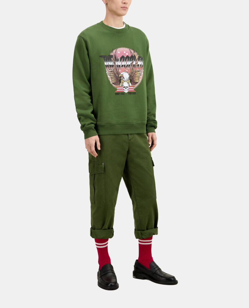 The Kooples MEN USED KAKI khaki sweatshirt with rock eagle serigraphy