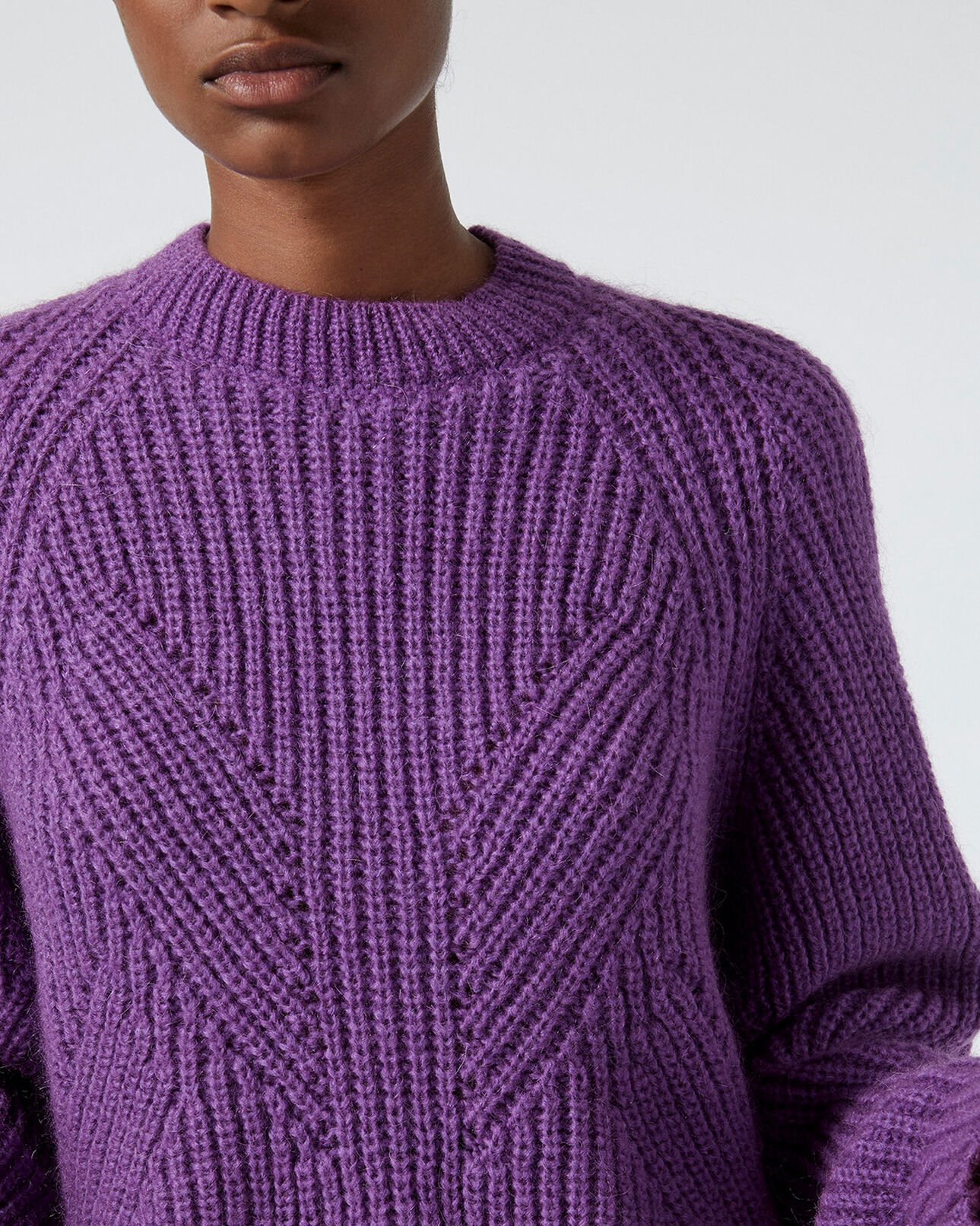 The Kooples FEMME PURPLE pull maille violet à manches bouffantes