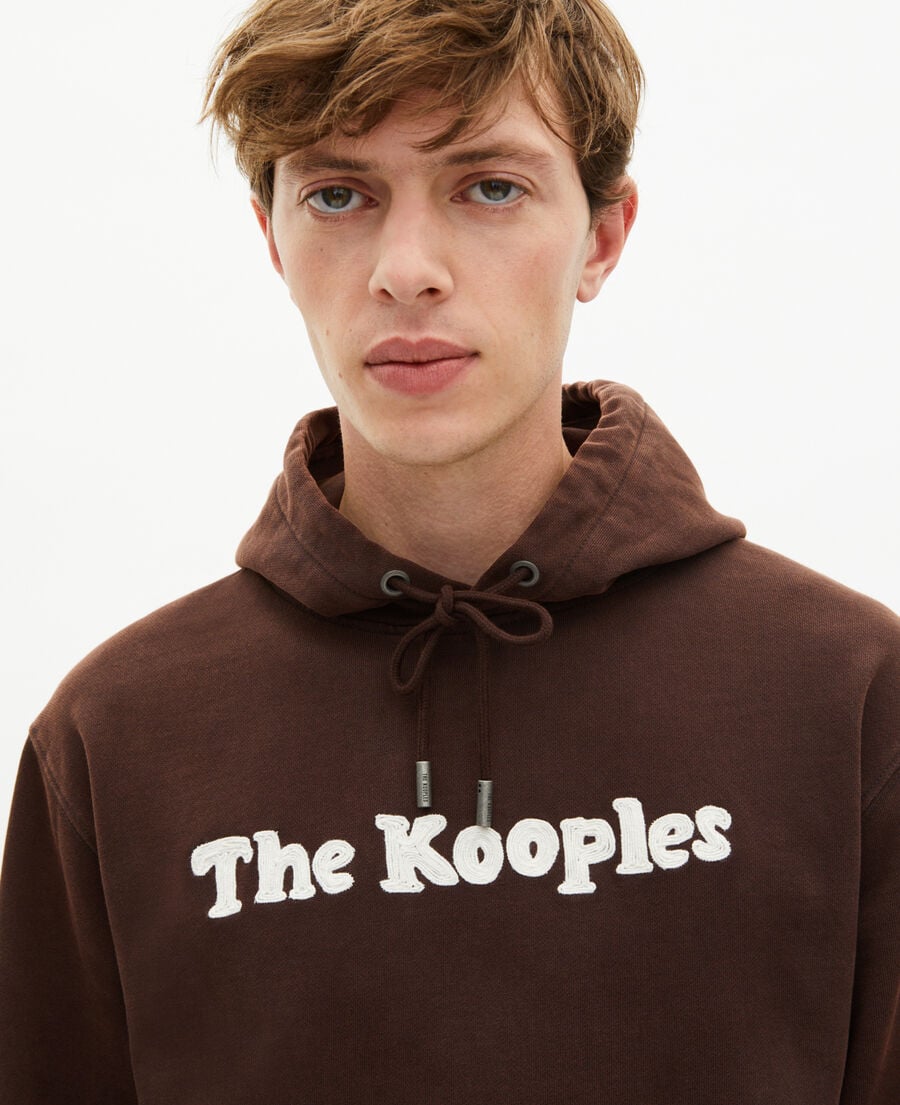The Kooples HERREN BROWN kapuzen-sweatshirt mit brauner stickerei