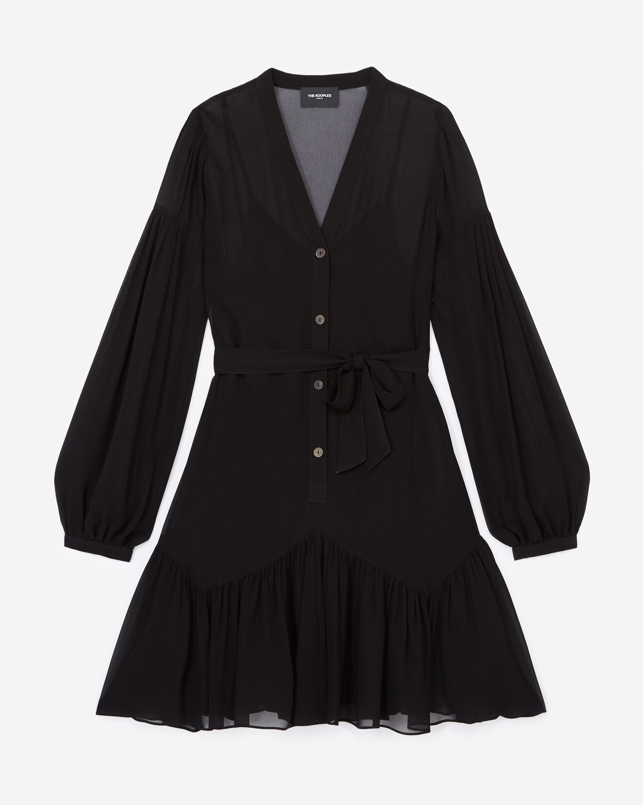 The Kooples DAMEN BLACK kurzes schwarzes kleid v-ausschnitt gürtel