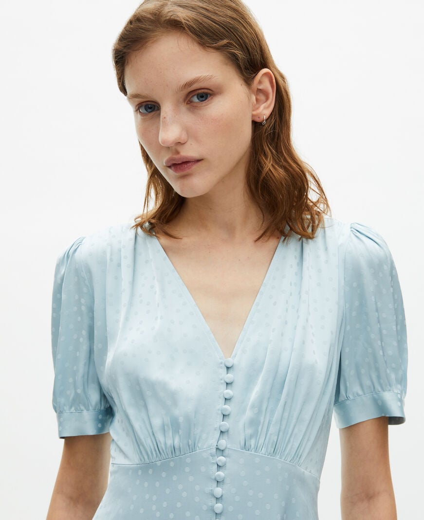 The Kooples FEMME BABY BLUE robe longue à pois en jacquard bleue