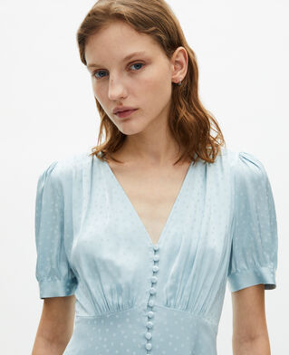 The Kooples FEMME BABY BLUE robe longue à pois en jacquard bleue