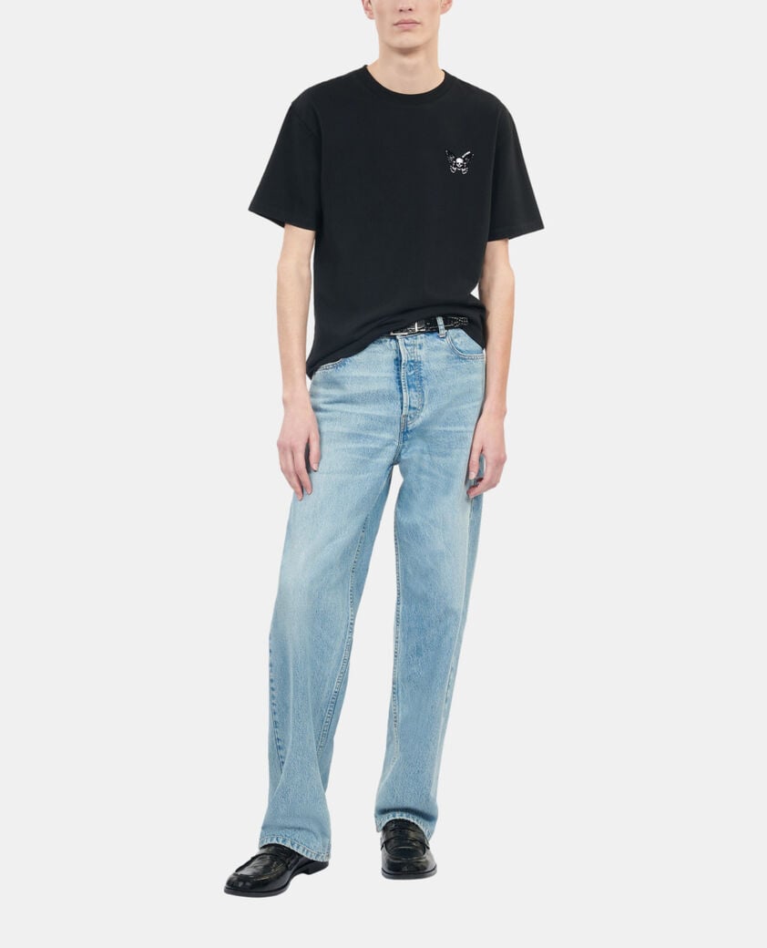 The Kooples HERREN BLACK schwarzes t-shirt mit butterfly-beflockung