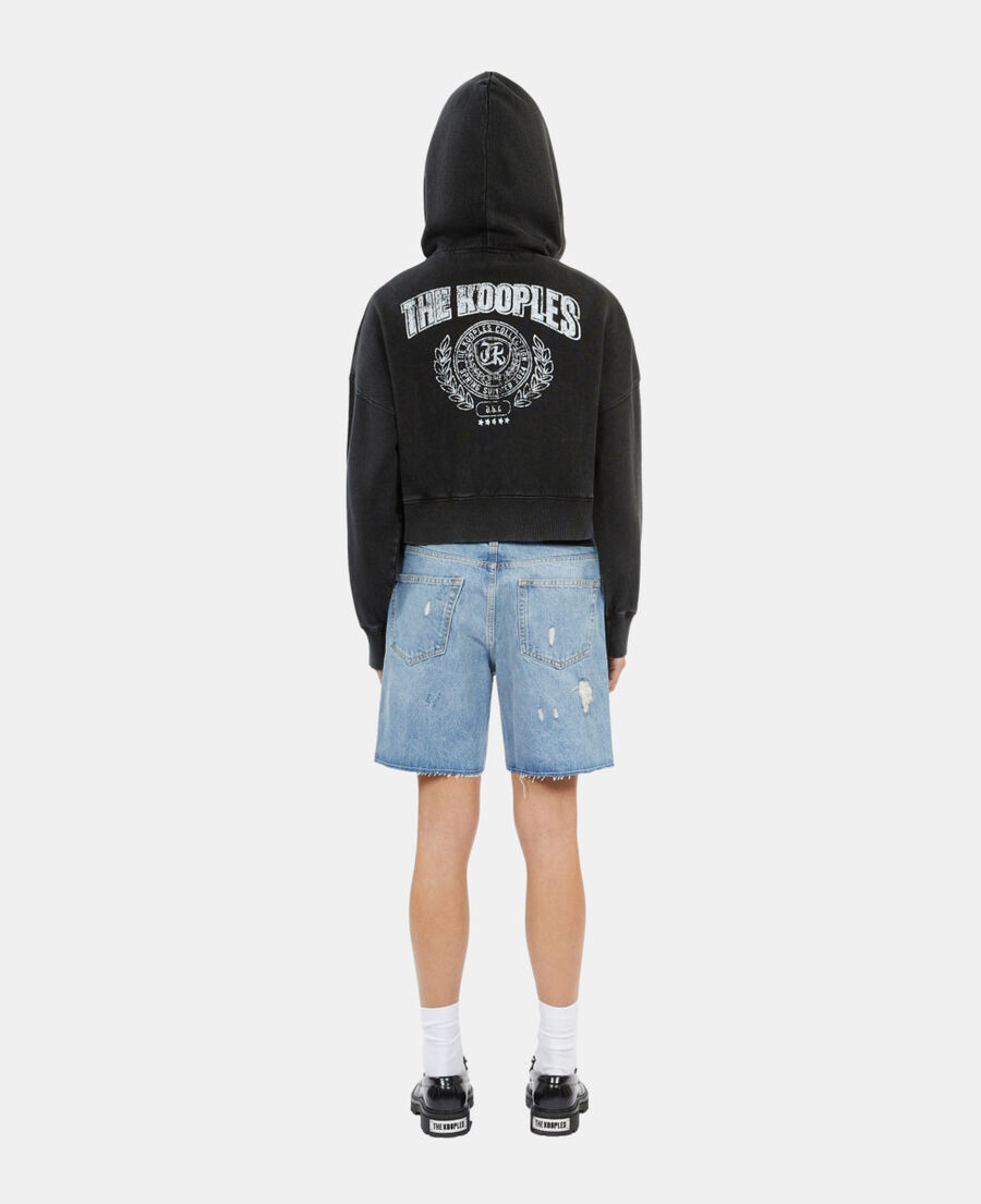 The Kooples WOMEN BLACK WASHED black blazon hoodie