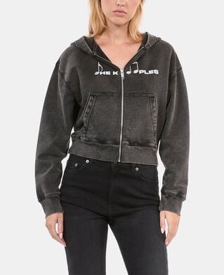 The Kooples F BLACK WASHED black hoodie with serigraphy