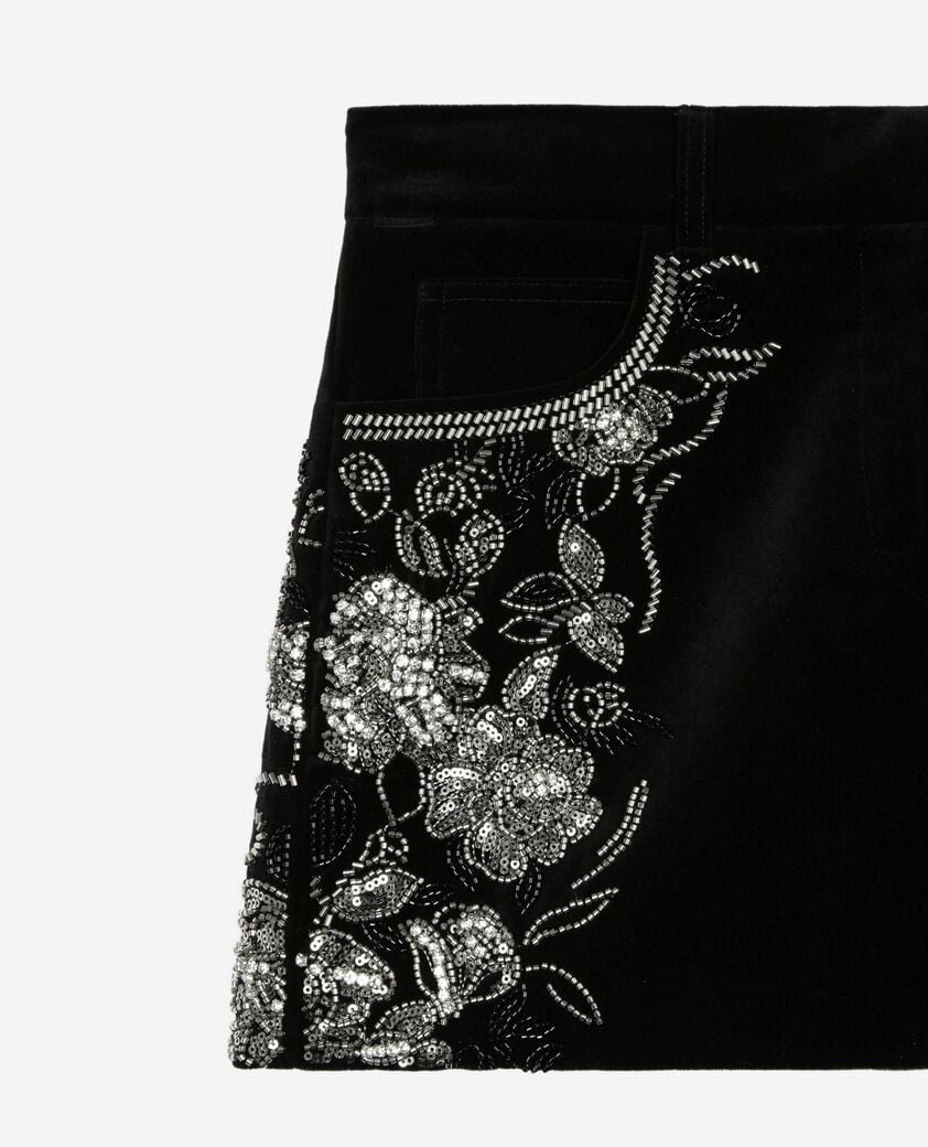 The Kooples F BLACK black embroidered velvet shorts