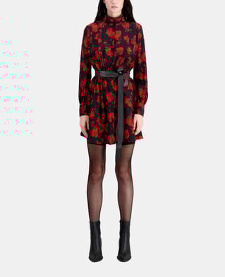 The Kooples FEMME BLACK - RED robe chemise courte imprimée en soie