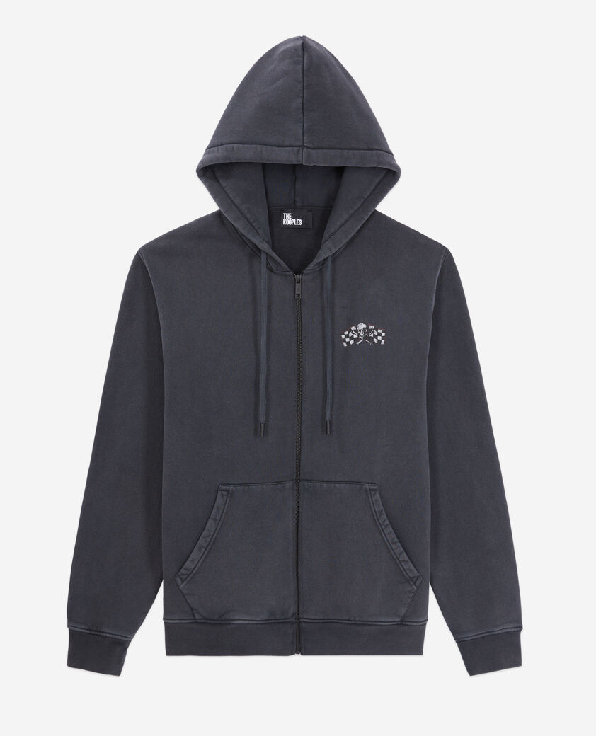 The Kooples HERREN BLACK WASHED herren schwarzes kapuzensweatshirt mit siebdruck