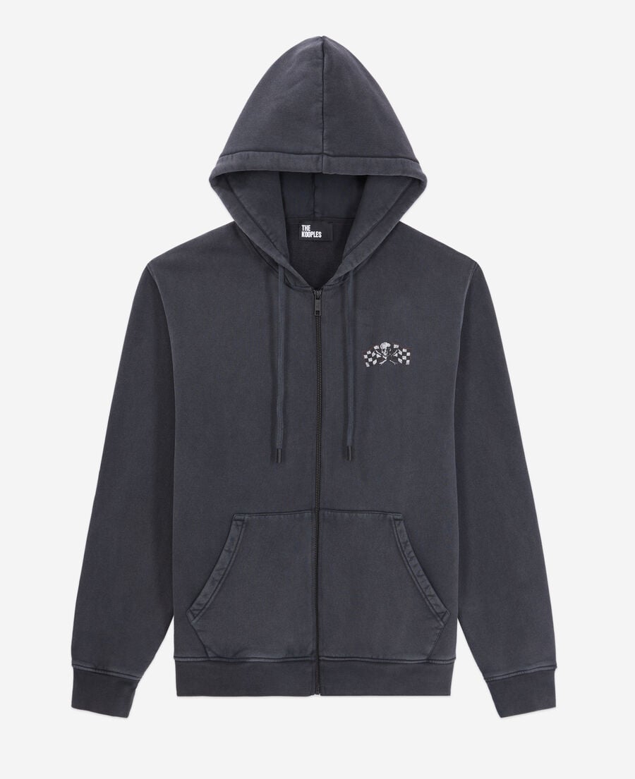 The Kooples HERREN BLACK WASHED herren schwarzes kapuzensweatshirt mit siebdruck