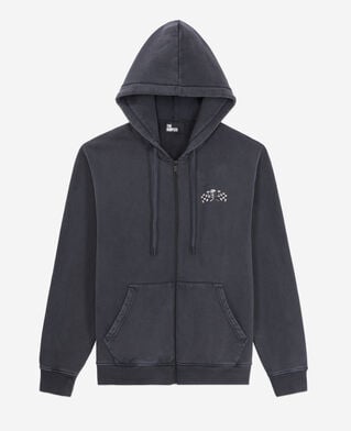 The Kooples HERREN BLACK WASHED herren schwarzes kapuzensweatshirt mit siebdruck