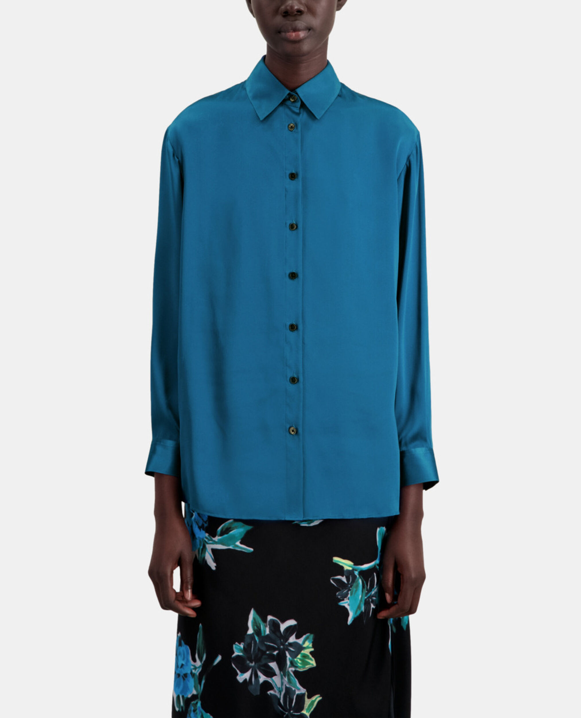 Blue silk shirt, MEDIUM BLUE, hi-res image number null