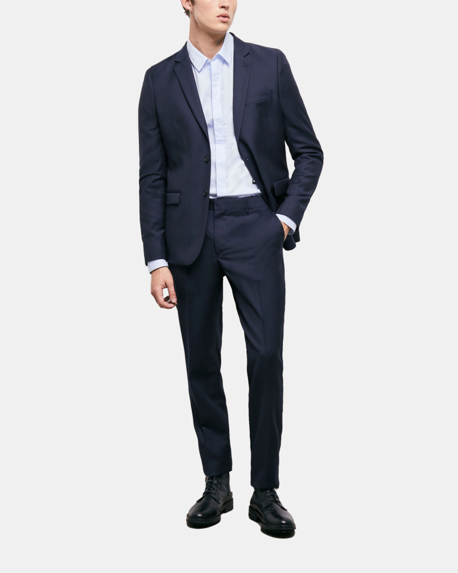 Blue cotton shirt with classic collar, SKY, hi-res image number null